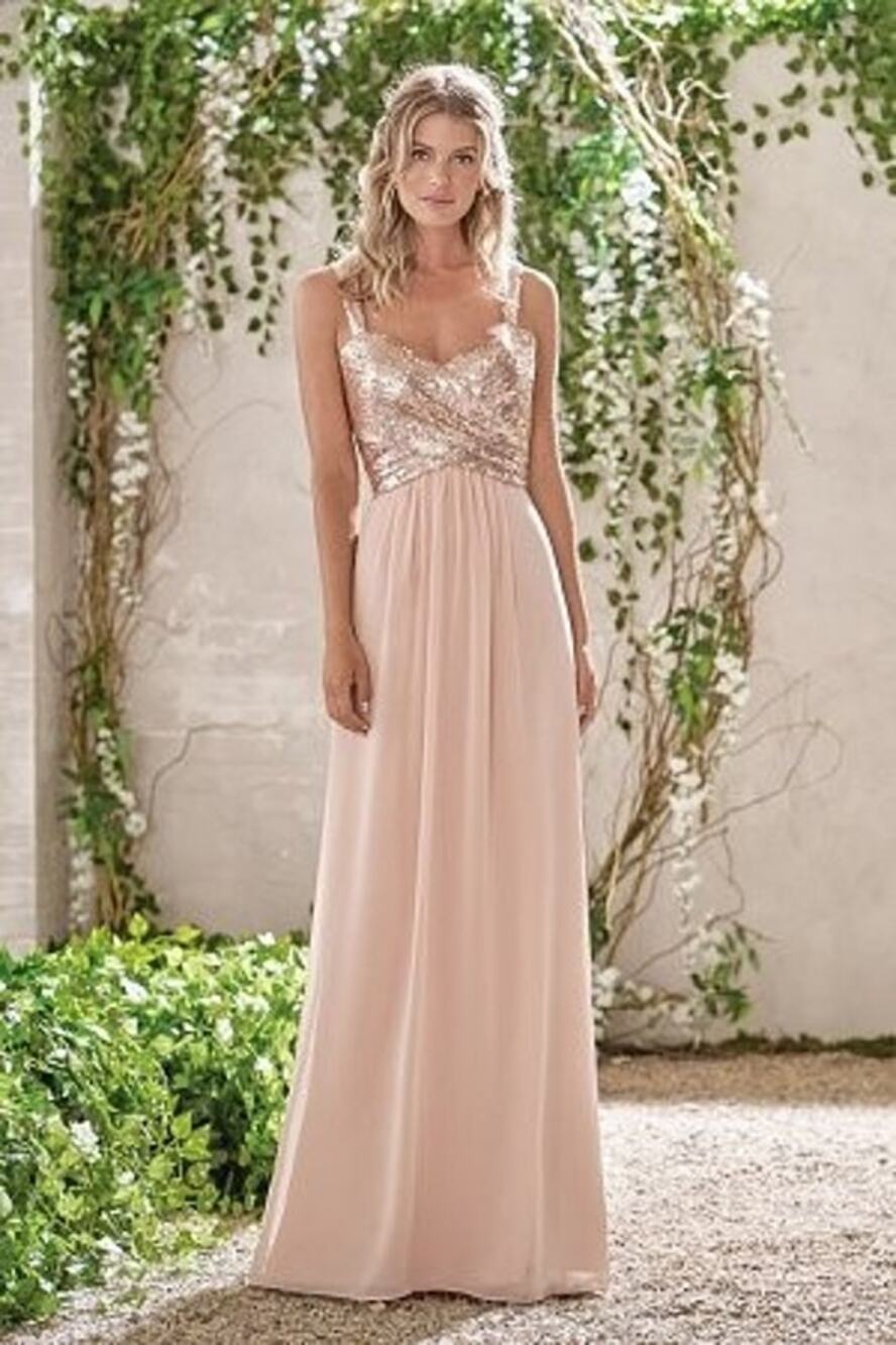 2724 NWT Jasmine B193005 Long Sweetheart Neckline Sequin & Poly Chiffon Dress